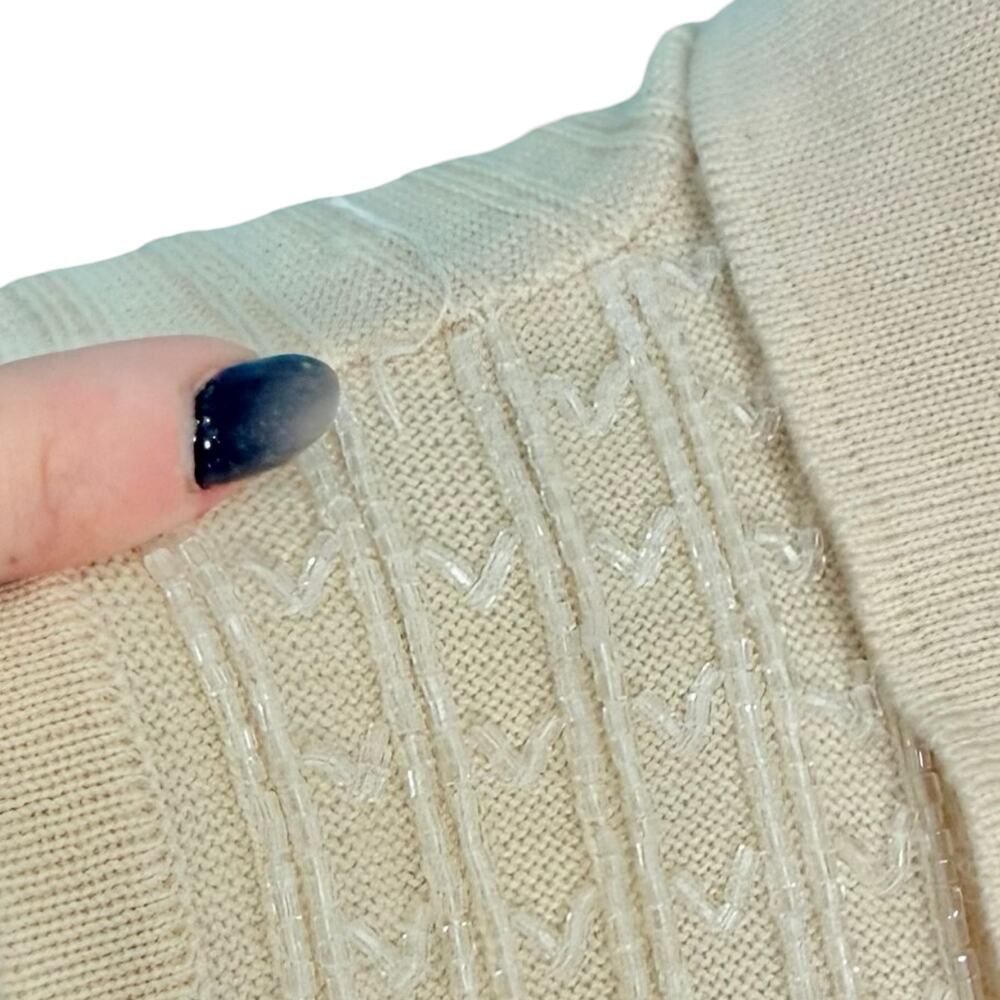 Vintage Banana Republic Cream Merino Wool Beaded Sleeveless Polo Sweater Tank L - Picture 6 of 10